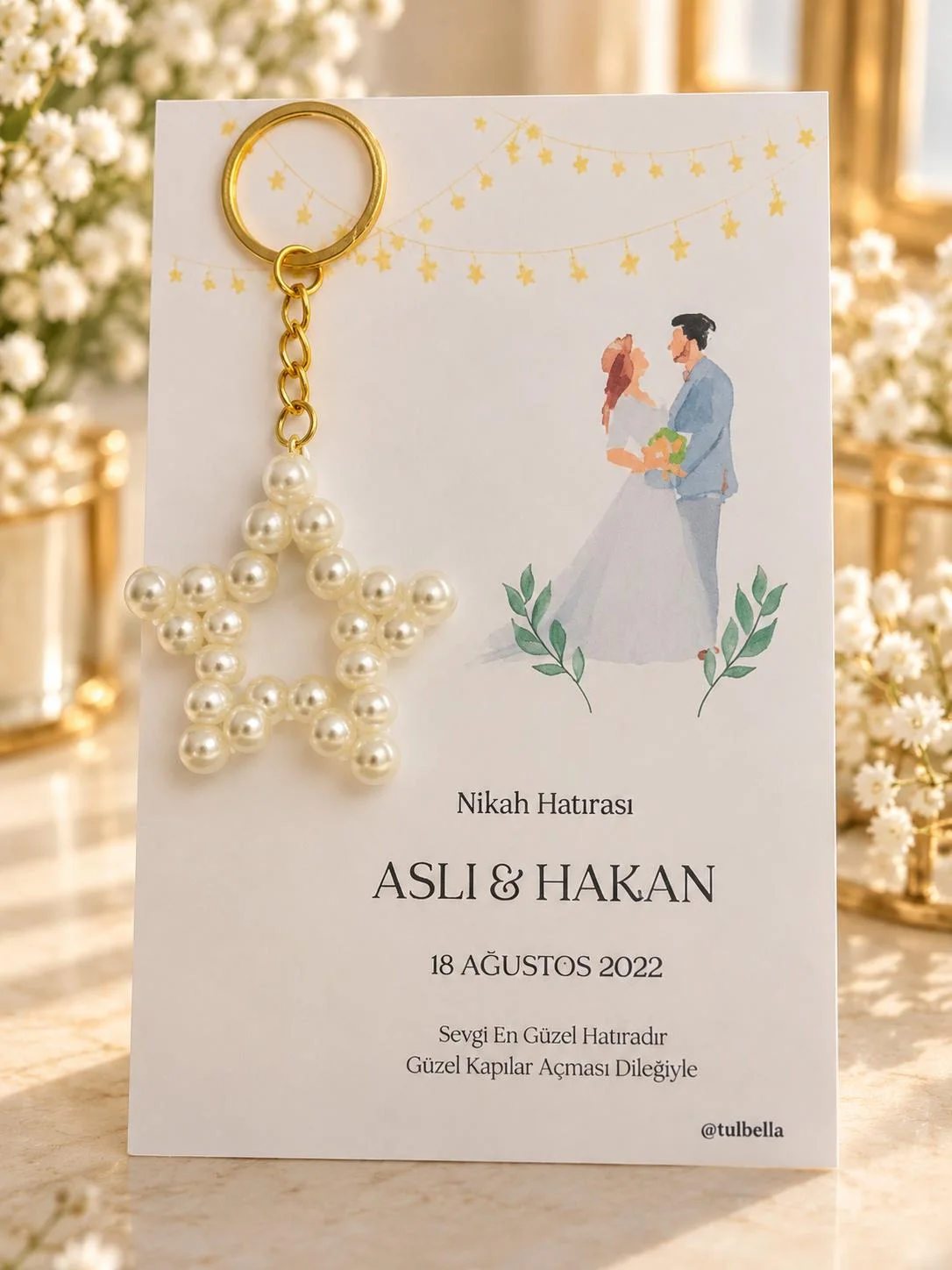 Yıldız İncili Anahtarlık Kartlı Nikah Hatırası